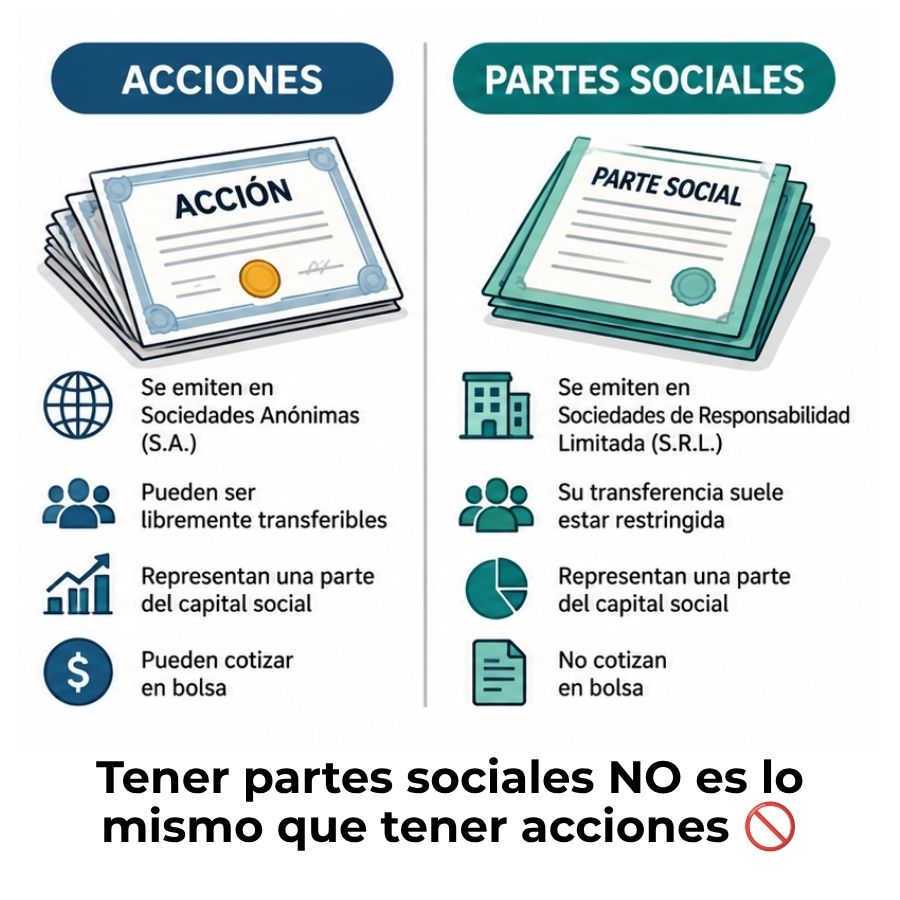diferencia entre acciones y partes sociales