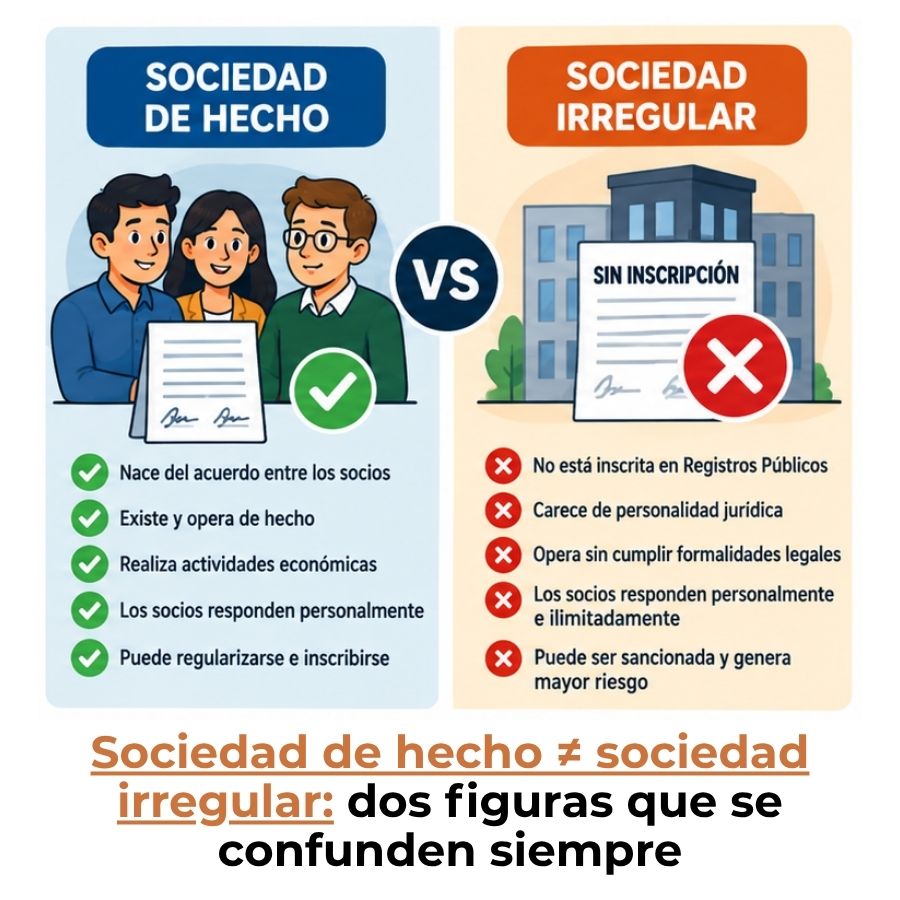 diferencia entre sociedad de hecho y sociedad irregular